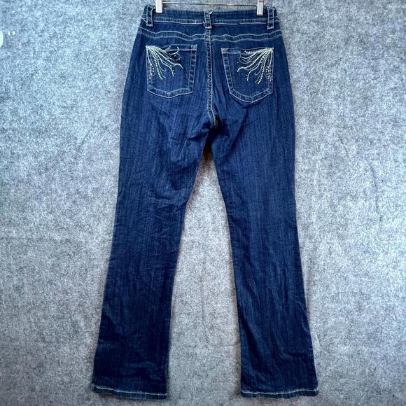 Lee Slender Secret Lower On The Waist Jeans Womens 8 Blue Emboidered Y2K Bootcut - Picture 1 of 10